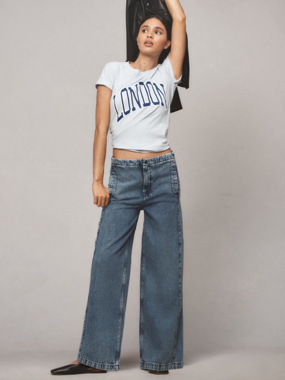 Pilcro Pull-On High-Rise Wide-Leg Track Jeans in Size 27 NWT